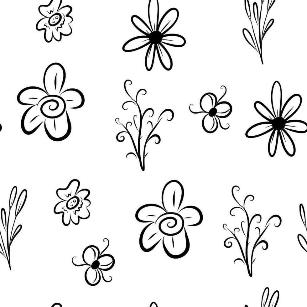 Simple doodle flowers pattern vector