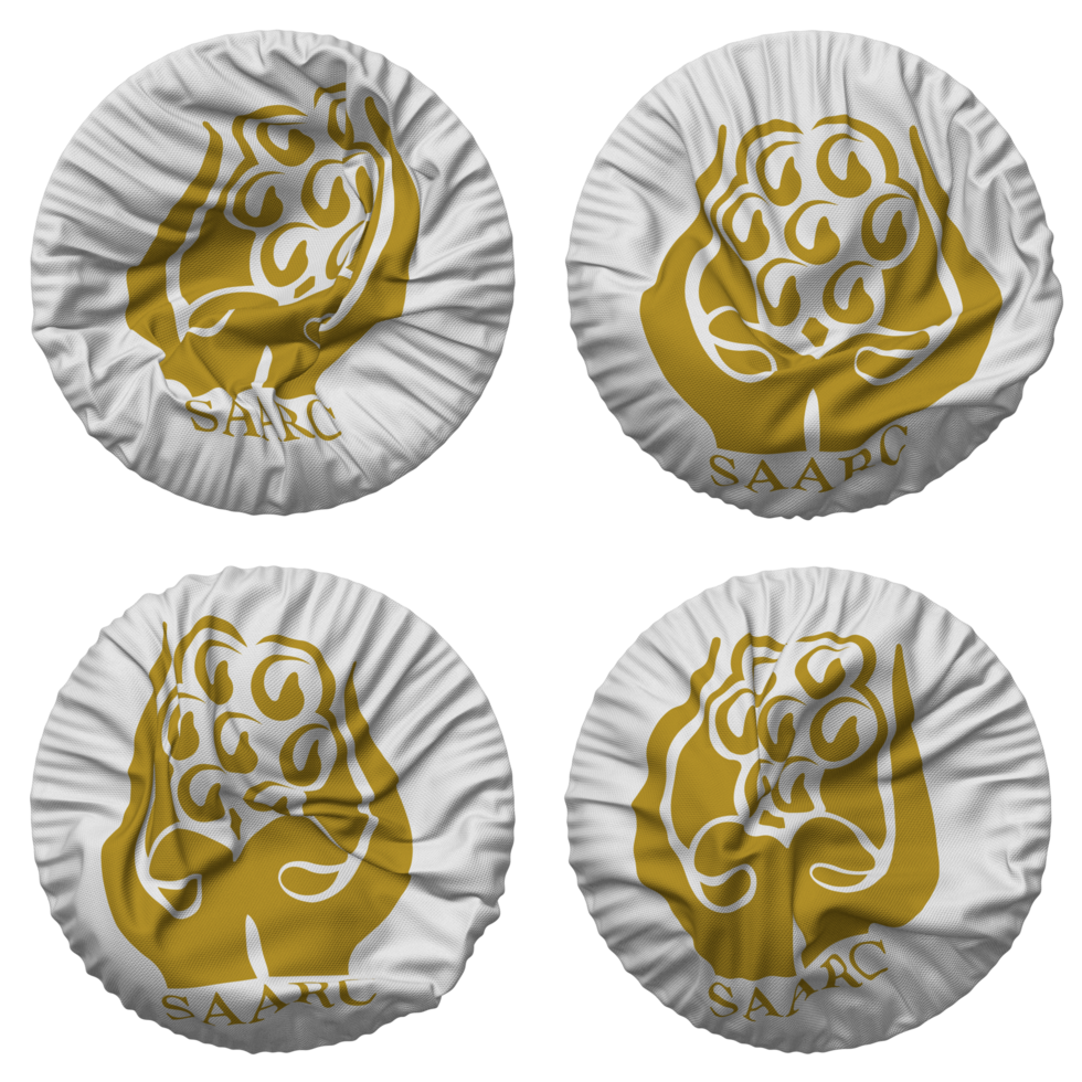 South Asian Association for Regional Cooperation, SAARC Flag in Round Shape Isolated with Four Different Waving Style, Bump Texture, 3D Rendering png