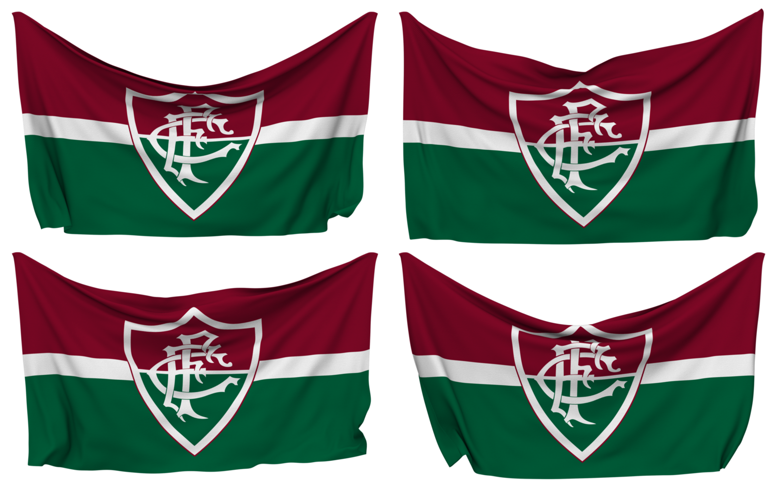 Fluminense Football Club Pinned Flag from Corners, Isolated with Different Waving Variations, 3D Rendering png