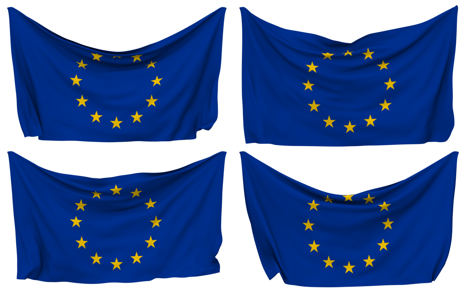 European Union, EU Pinned Flag from Corners, Isolated with Different Waving Variations, 3D Rendering png