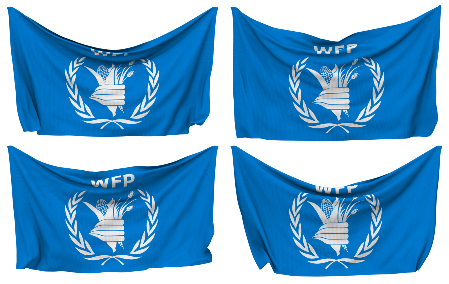 värld mat program, wfp fästs flagga från hörn, isolerat med annorlunda vinka variationer, 3d tolkning png