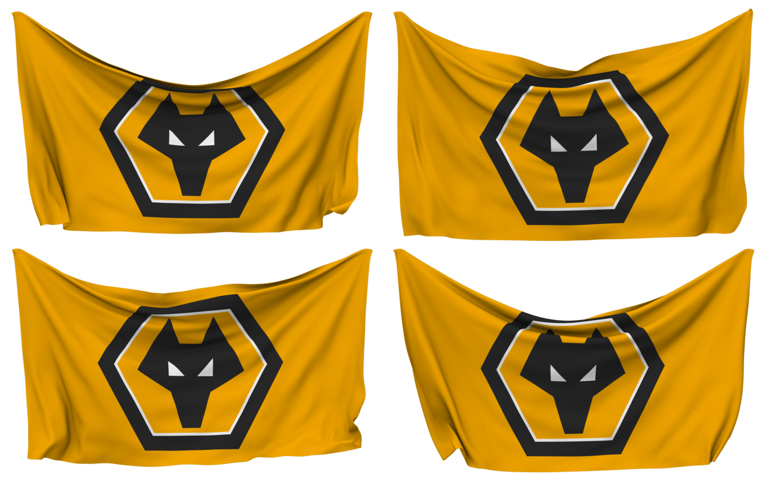 Wolverhampton Wanderers Football Club Pinned Flag from Corners, Isolated with Different Waving Variations, 3D Rendering png