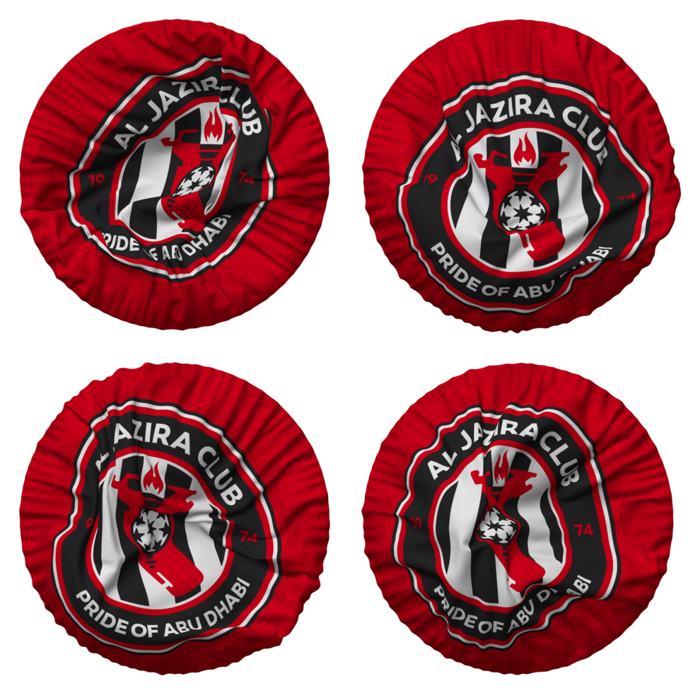 Al jazira Football club drapeau dans rond forme isolé avec quatre différent agitant style, bosse texture, 3d le rendu png