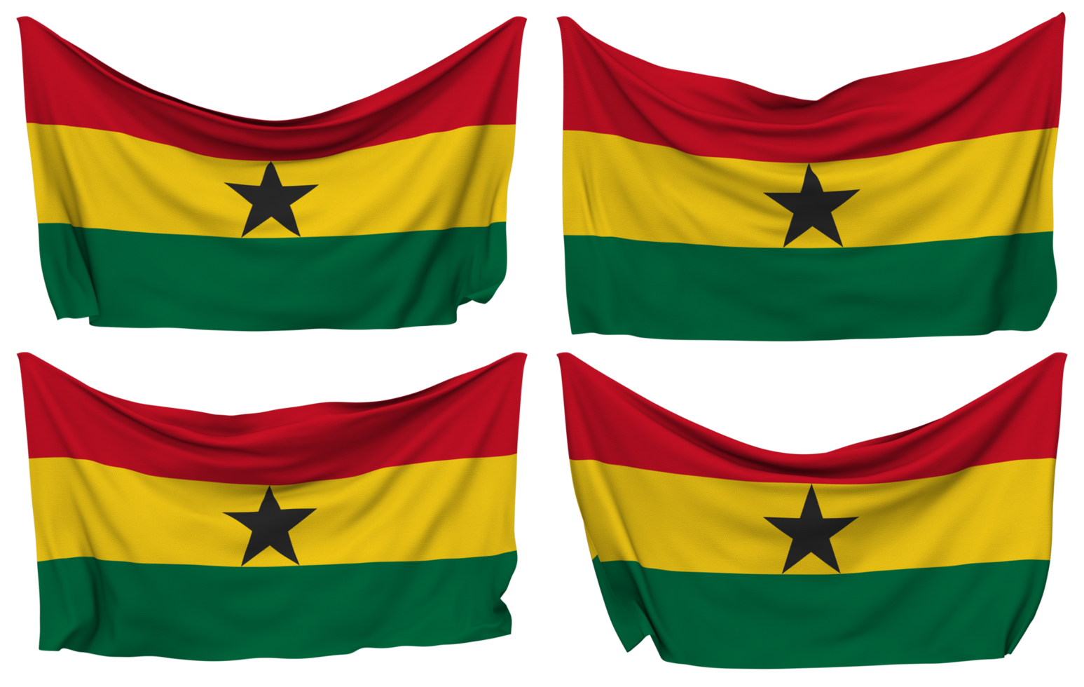 Ghana Pinned Flag from Corners, Isolated with Different Waving Variations, 3D Rendering png