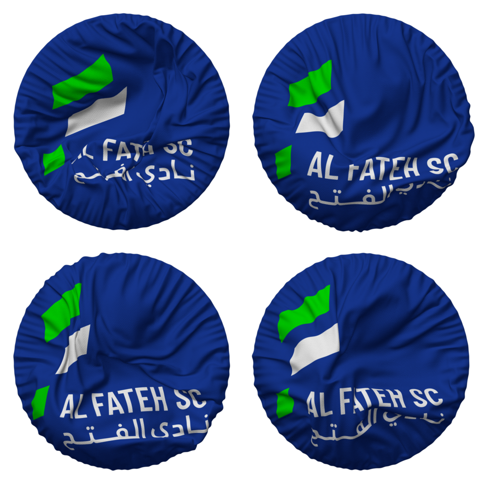 Al Fateh Sports Club Flag in Round Shape Isolated with Four Different Waving Style, Bump Texture, 3D Rendering png