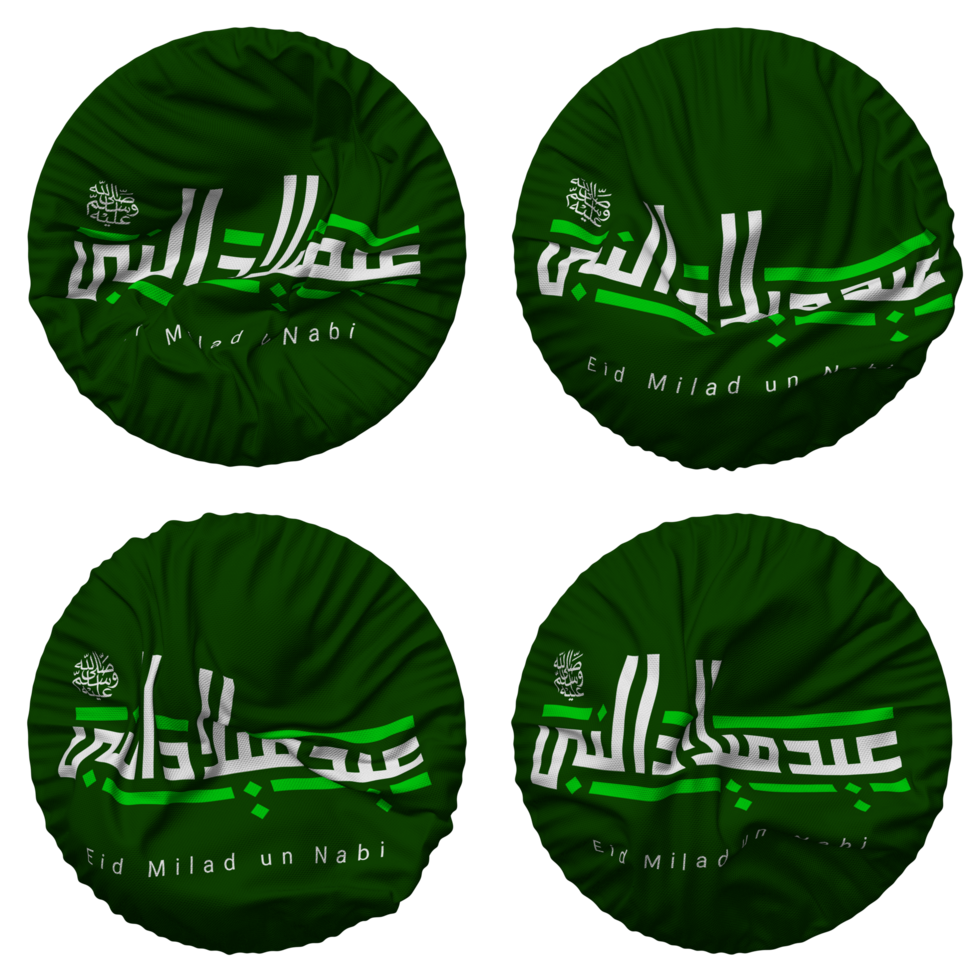 Mawlid an Nabi Ash Sharif, Eid Milad un Nabi PBUH Flag in Round Shape Isolated with Four Different Waving Style, Bump Texture, 3D Rendering png