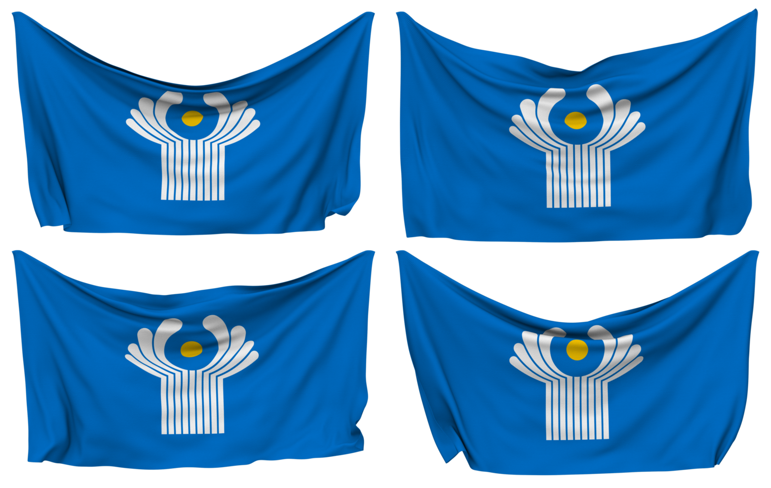 Commonwealth of Independent States, CIS Pinned Flag from Corners, Isolated with Different Waving Variations, 3D Rendering png