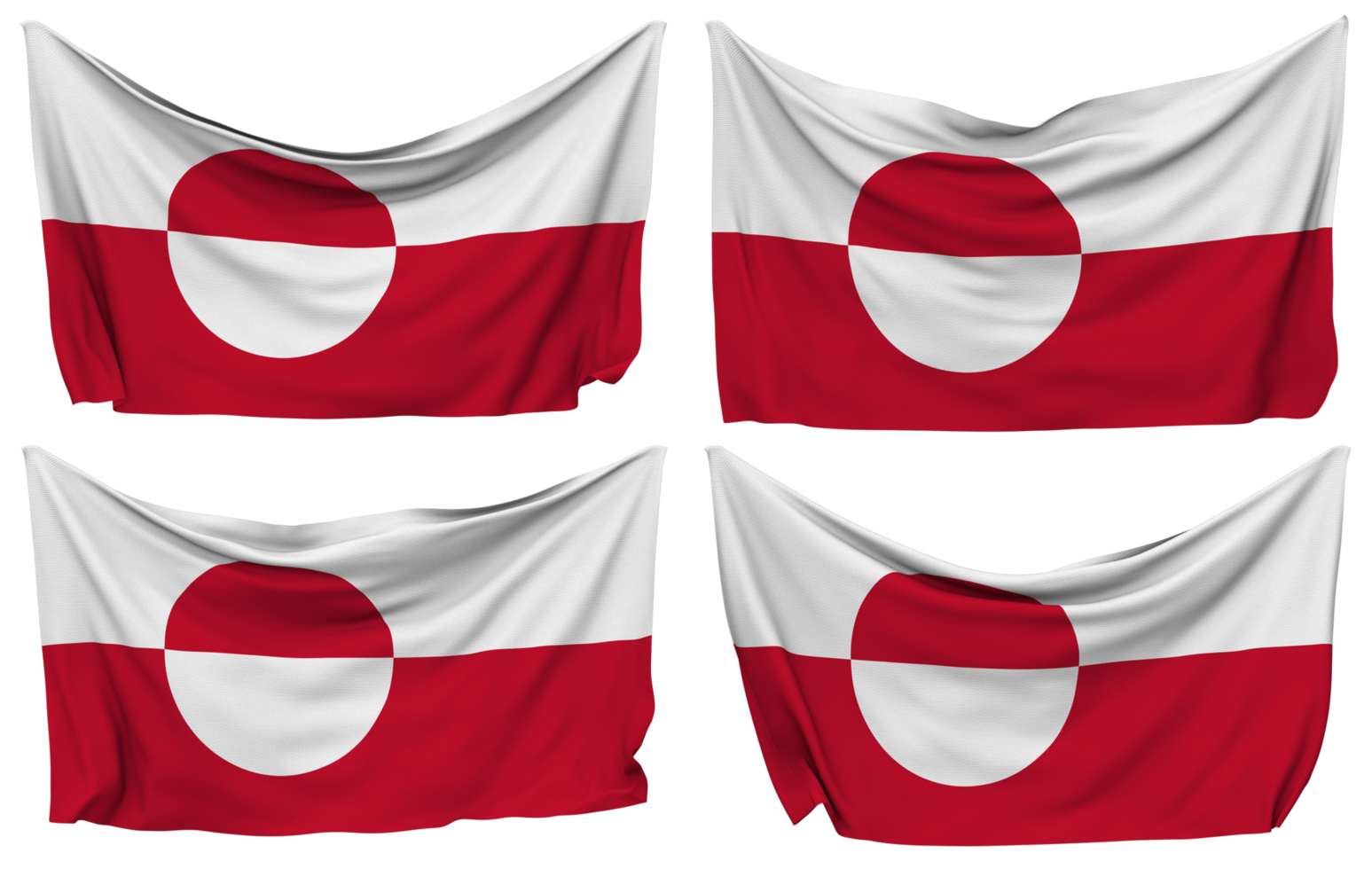 Grönland festgesteckt Flagge von Ecken, isoliert mit anders winken Variationen, 3d Rendern png
