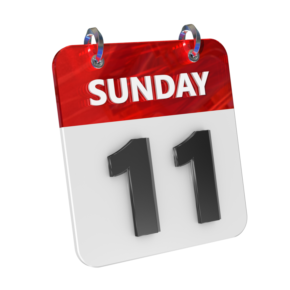 Sunday 11 Date 3D Icon Isolated, Shiny and Glossy 3D Rendering, Month Date Day Name, Schedule, History png