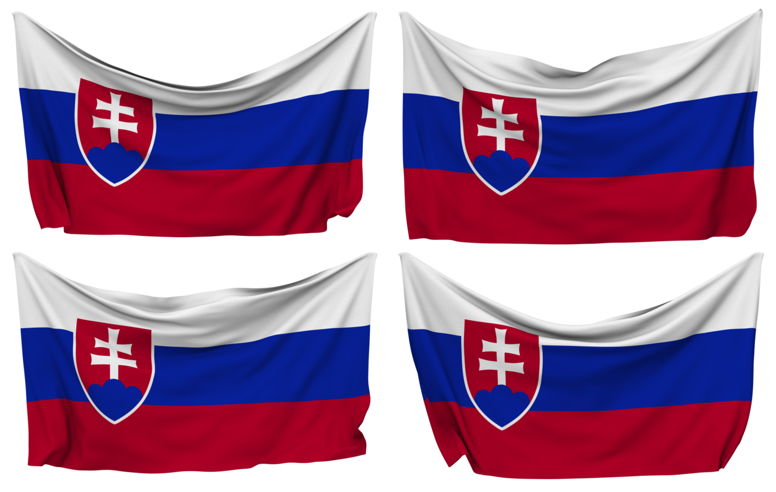 Slovakia Pinned Flag from Corners, Isolated with Different Waving Variations, 3D Rendering png