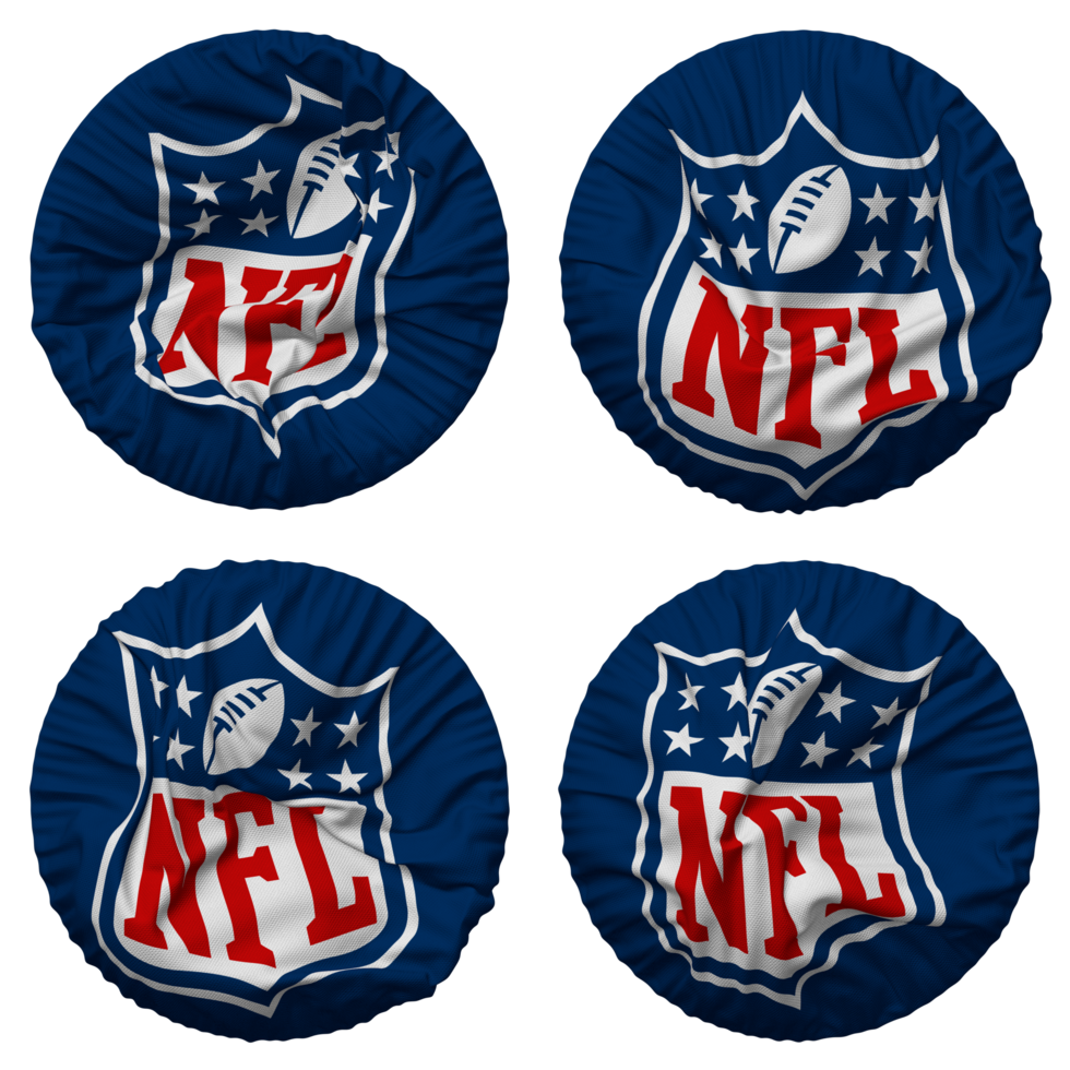 nacional futebol liga, nfl bandeira dentro volta forma isolado com quatro diferente acenando estilo, colisão textura, 3d Renderização png