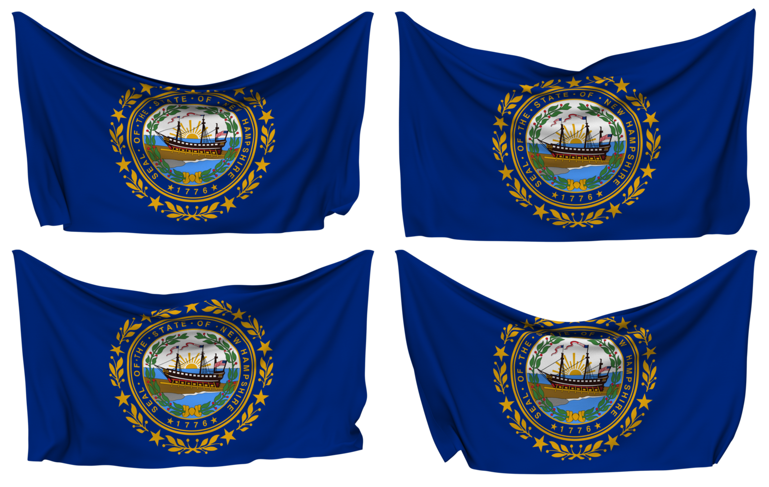 State of New Hampshire Pinned Flag from Corners, Isolated with Different Waving Variations, 3D Rendering png