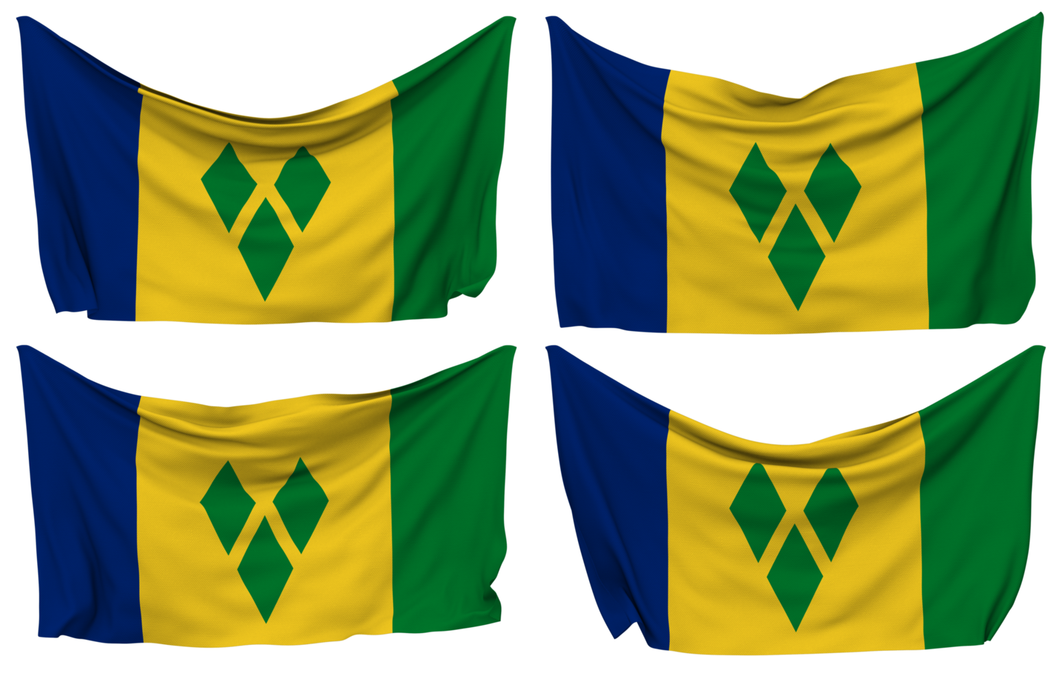 Saint Vincent and the Grenadines Pinned Flag from Corners, Isolated with Different Waving Variations, 3D Rendering png