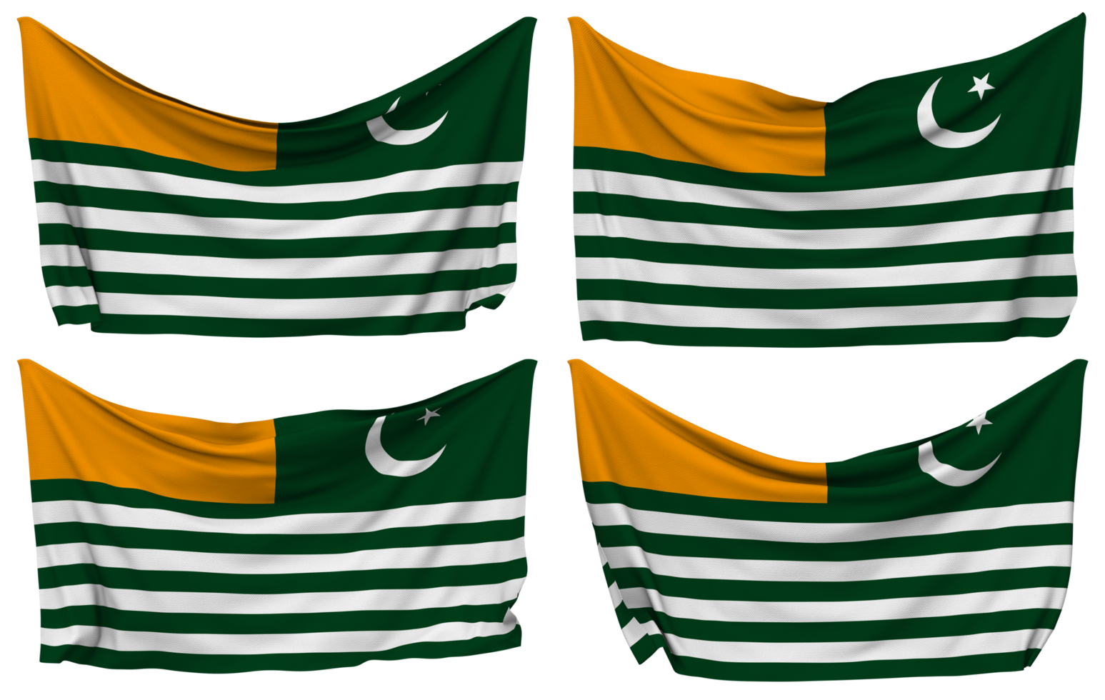 Azad Jammu and Kashmir, AJK Pinned Flag from Corners, Isolated with Different Waving Variations, 3D Rendering png