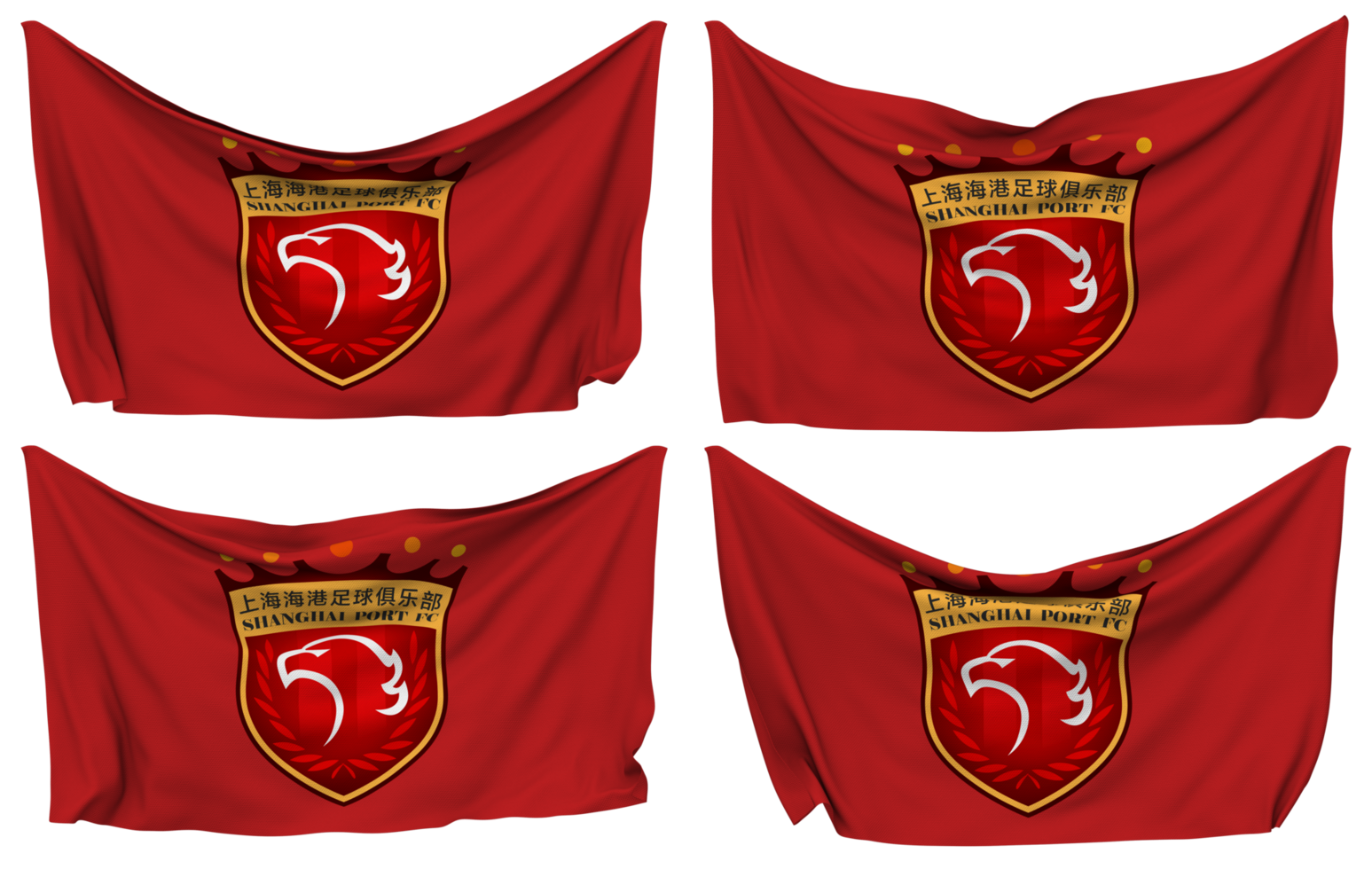 Shanghai haven fc, Shanghai slok vastgemaakt vlag van hoeken, geïsoleerd met verschillend golvend variaties, 3d renderen png