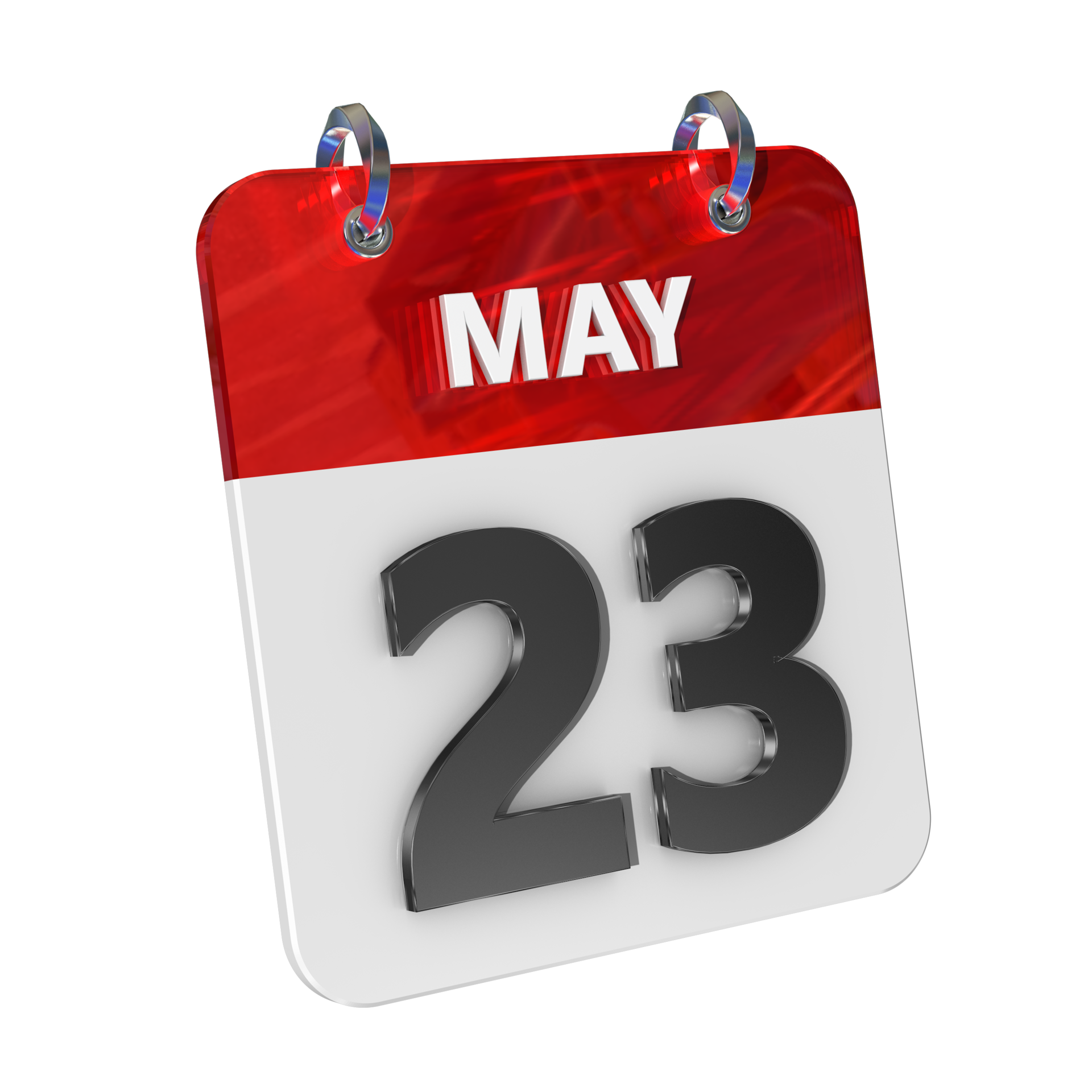 May 23 Date 3D Icon Isolated, Shiny and Glossy 3D Rendering, Month Date