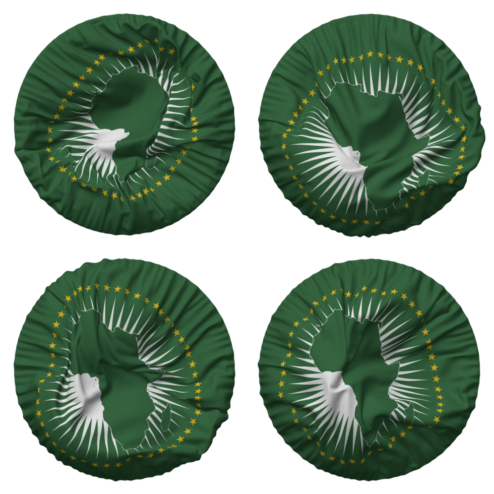 African Union Flag in Round Shape Isolated with Four Different Waving Style, Bump Texture, 3D Rendering png