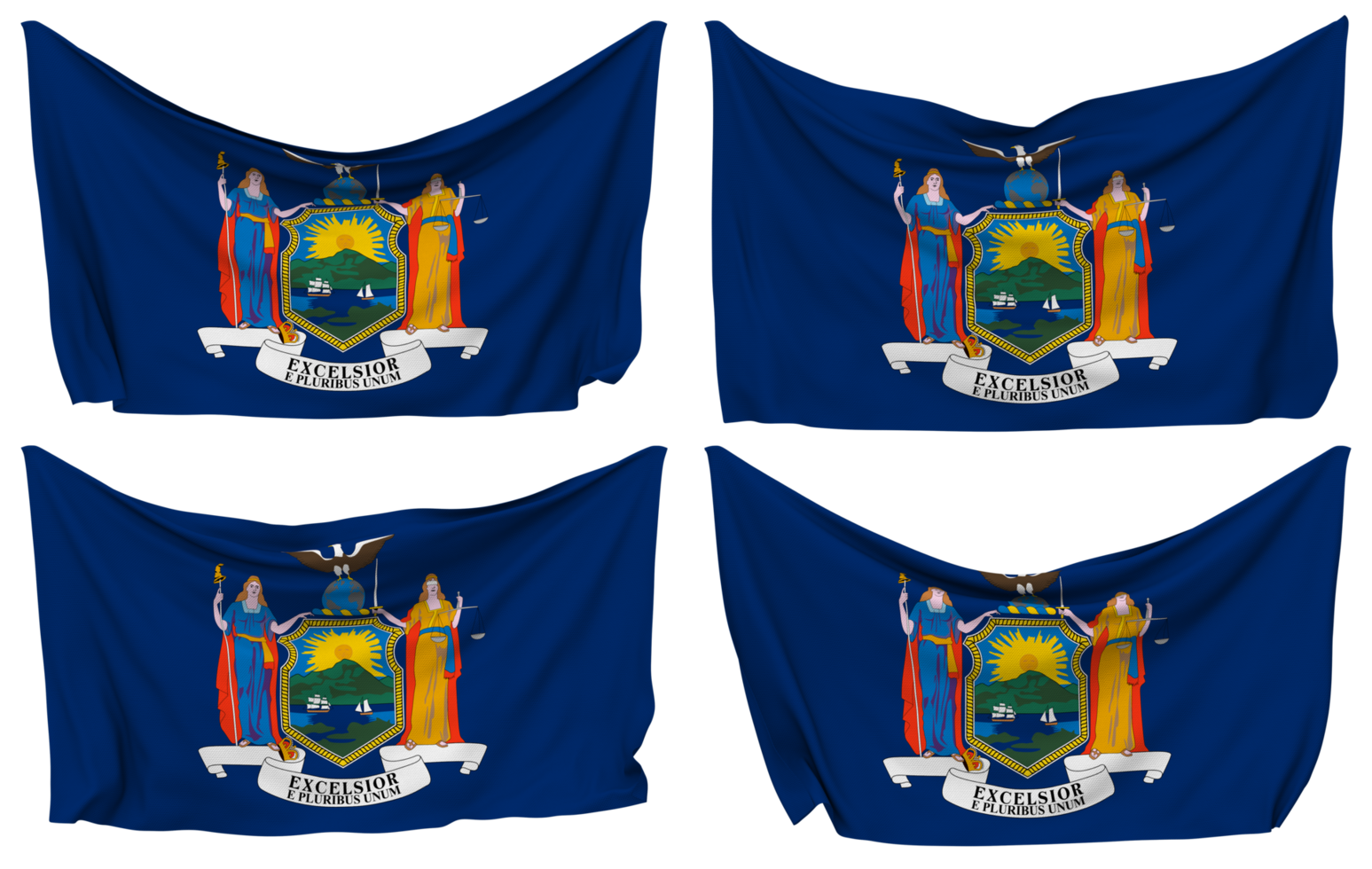 Etat de Nouveau york épinglé drapeau de coins, isolé avec différent agitant variantes, 3d le rendu png