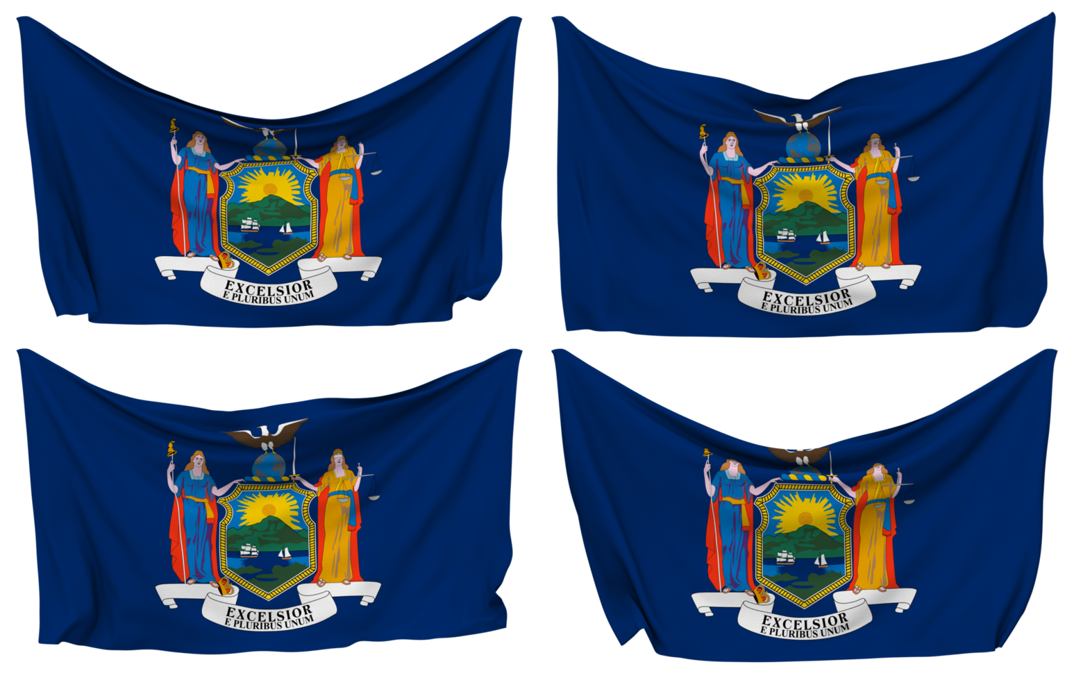 State of New York Pinned Flag from Corners, Isolated with Different Waving Variations, 3D Rendering png