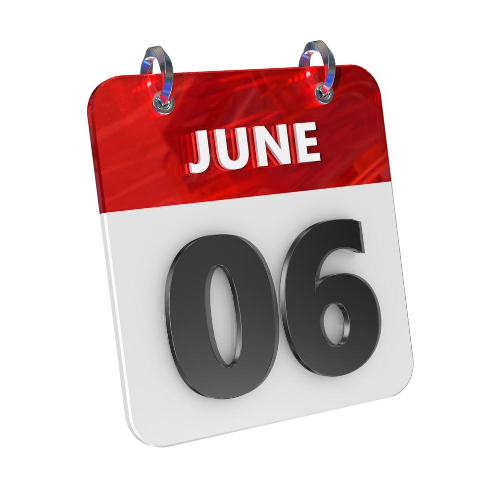 June 6 Date 3D Icon Isolated, Shiny and Glossy 3D Rendering, Month Date Day Name, Schedule, History png