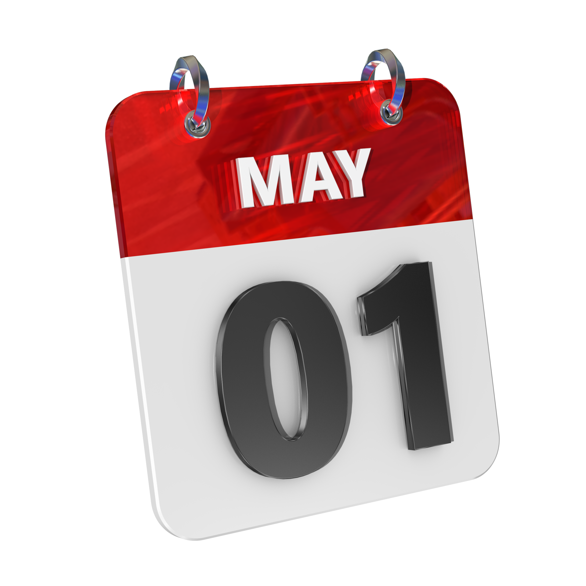 May 1 Date 3D Icon Isolated, Shiny and Glossy 3D Rendering, Month Date