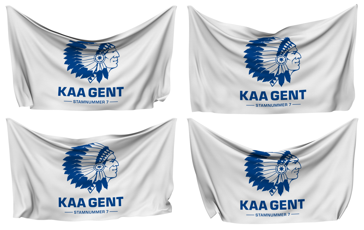 Koninklijke Atletiek Associatie Gent, KAA Gent Pinned Flag from Corners, Isolated with Different Waving Variations, 3D Rendering png