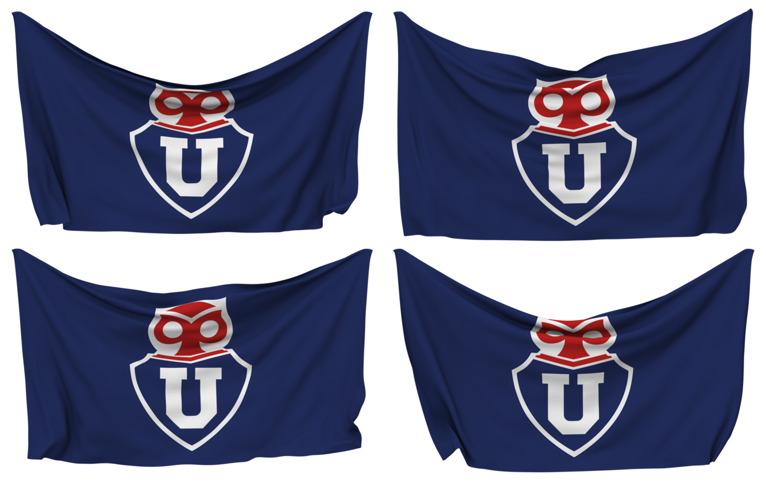 Club Universidad de Chile Pinned Flag from Corners, Isolated with Different Waving Variations, 3D Rendering png