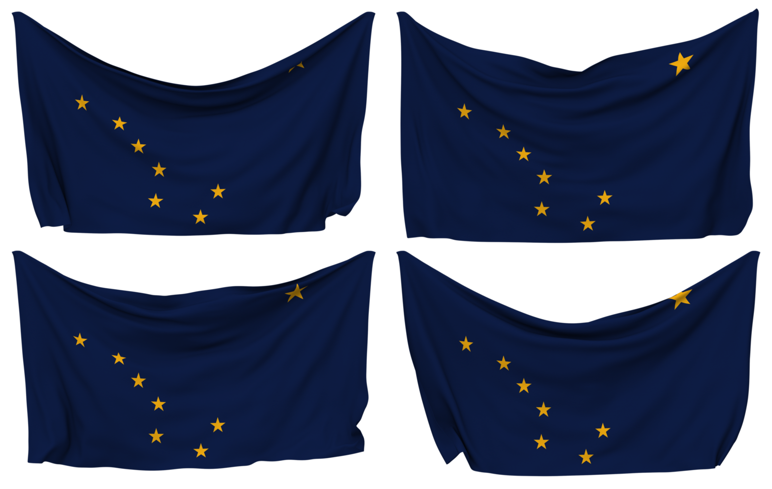 State of Alaska Pinned Flag from Corners, Isolated with Different Waving Variations, 3D Rendering png