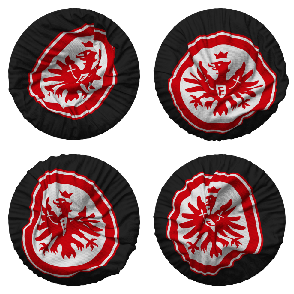 eintracht Francfort drapeau dans rond forme isolé avec quatre différent agitant style, bosse texture, 3d le rendu png