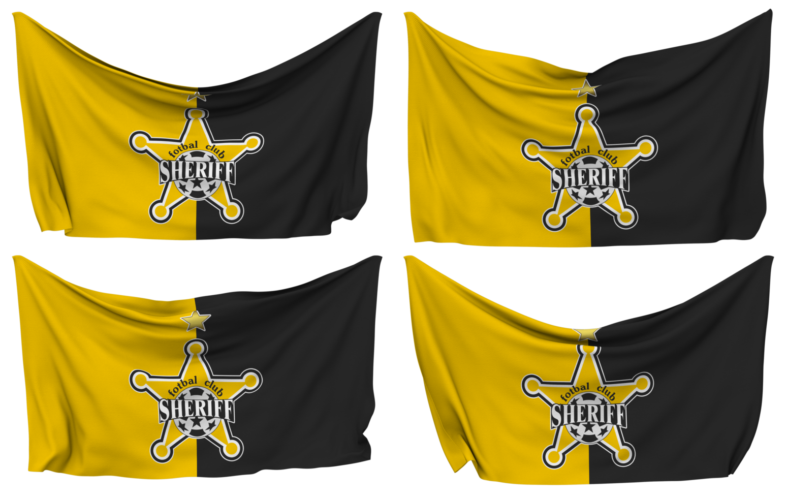 Fotbal Club Sheriff Tiraspol, FC Sheriff Tiraspol Pinned Flag from Corners, Isolated with Different Waving Variations, 3D Rendering png