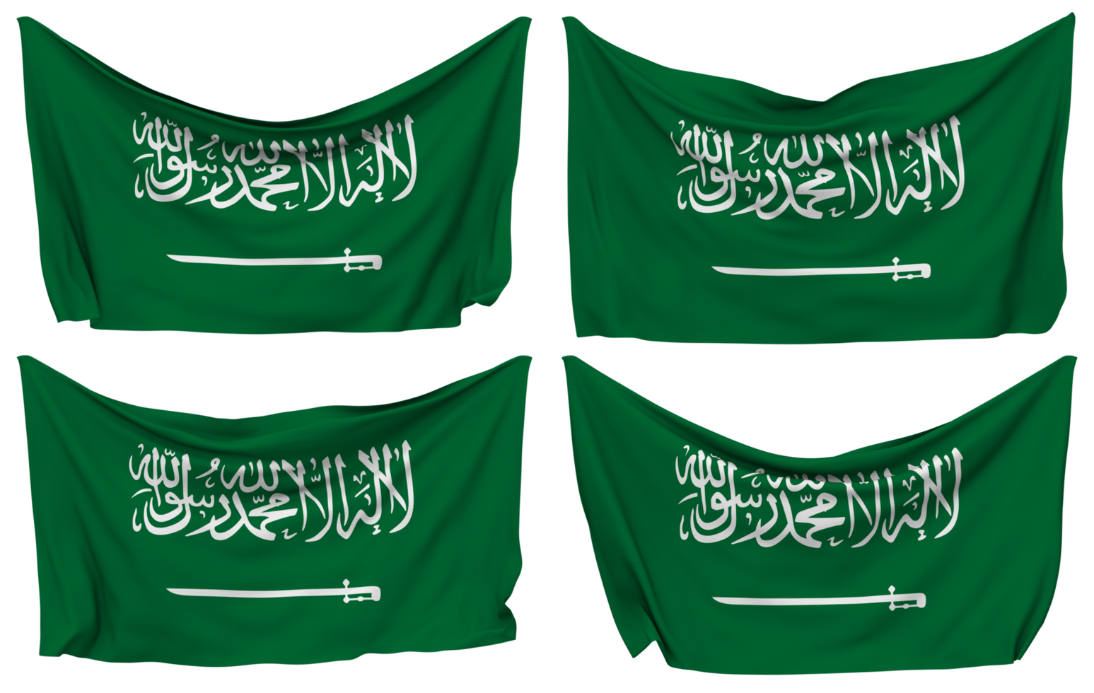 KSA, Kingdom of Saudi Arabia Pinned Flag from Corners, Isolated with Different Waving Variations, 3D Rendering png