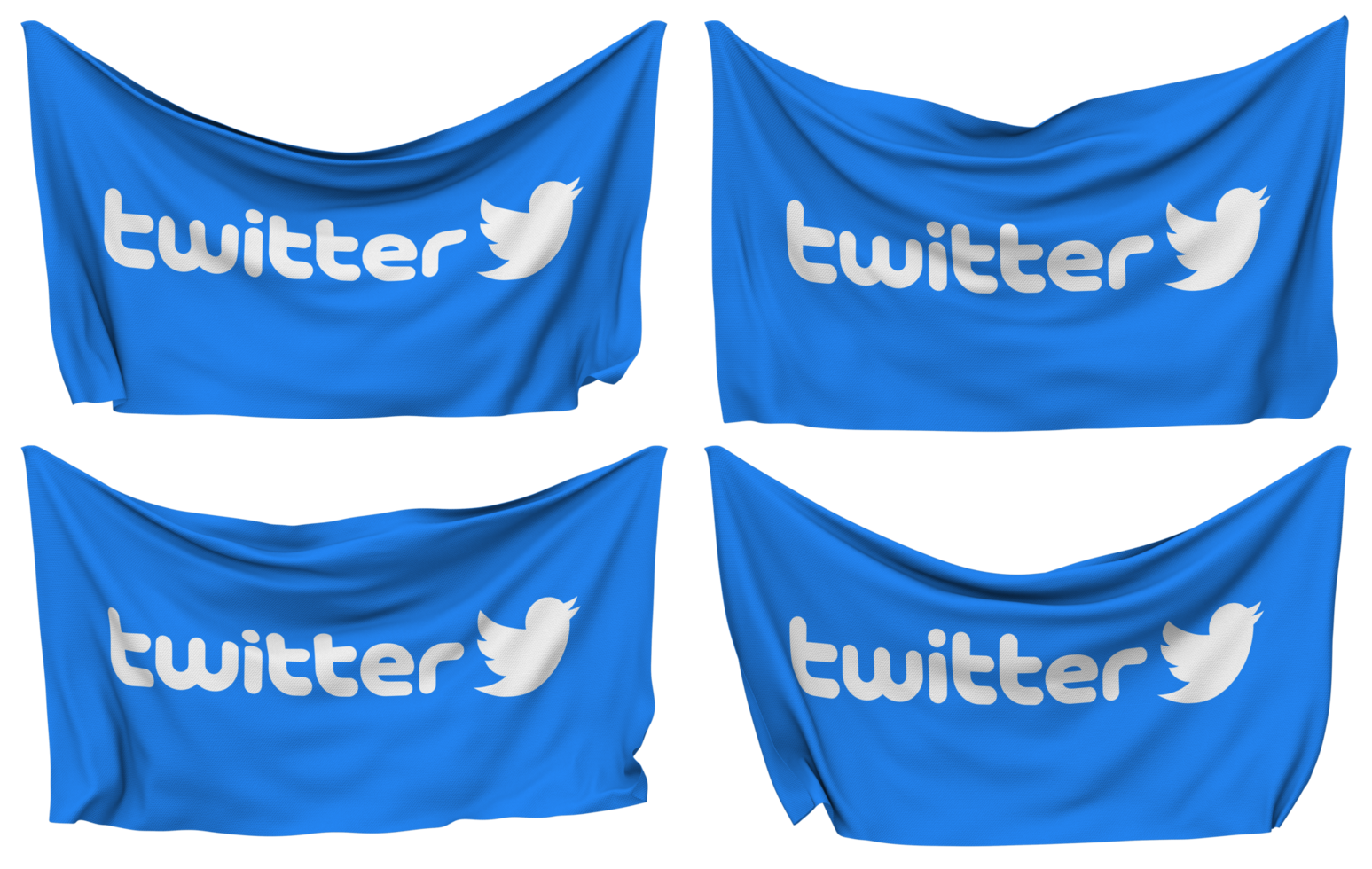 Twitter Pinned Flag from Corners, Isolated with Different Waving Variations, 3D Rendering png