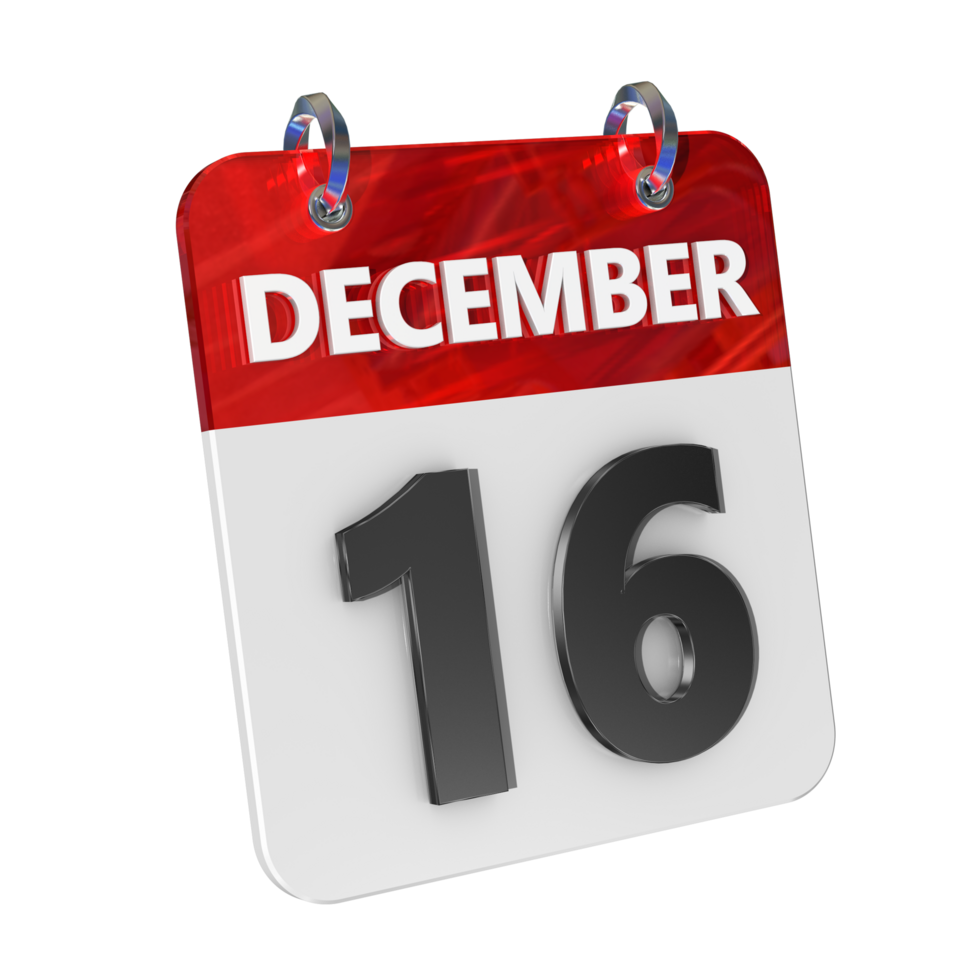 diciembre dieciséis fecha 3d icono aislado, brillante y lustroso 3d representación, mes fecha día nombre, cronograma, historia png