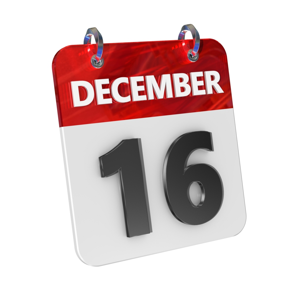 December 16 Date 3D Icon Isolated, Shiny and Glossy 3D Rendering, Month Date Day Name, Schedule, History png