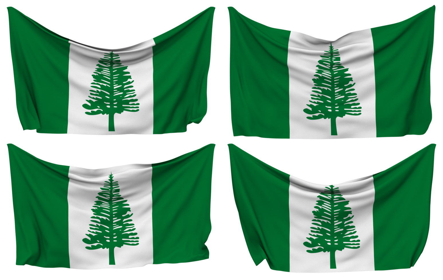 Territory of Norfolk Island Pinned Flag from Corners, Isolated with Different Waving Variations, 3D Rendering png