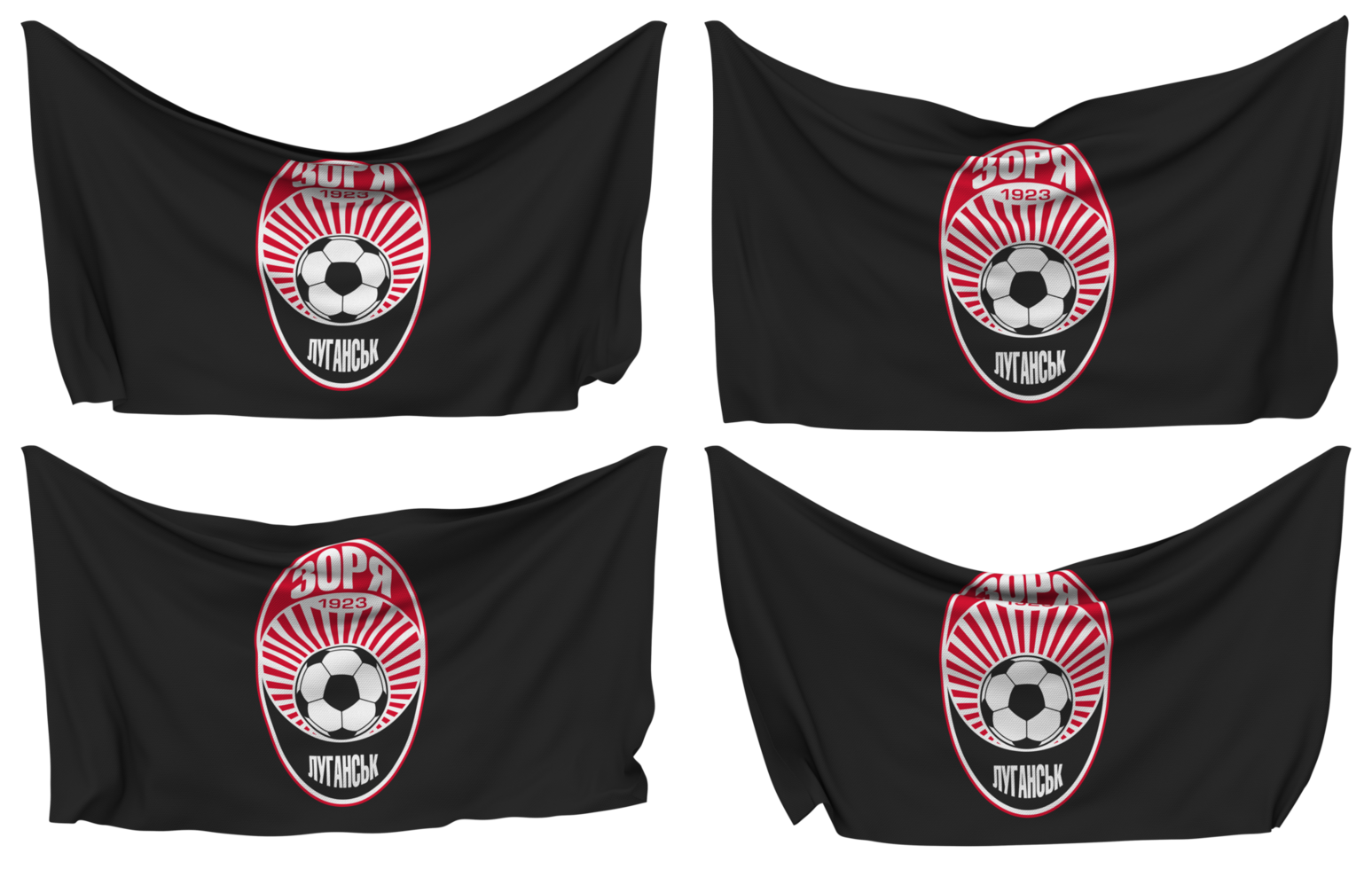 FC Zorya Luhansk Pinned Flag from Corners, Isolated with Different Waving Variations, 3D Rendering png