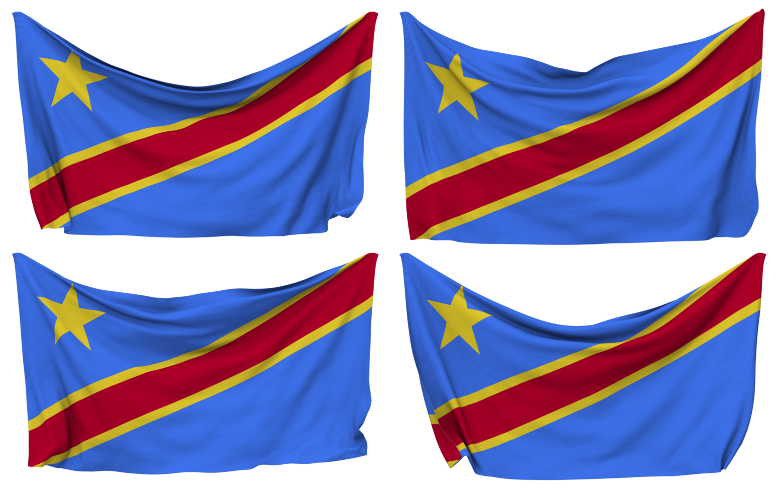 DR Congo Pinned Flag from Corners, Isolated with Different Waving Variations, 3D Rendering png