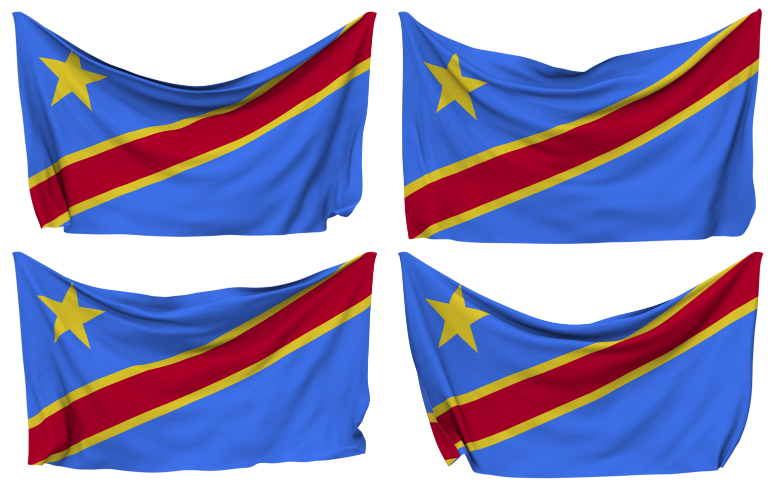 dr kongo fästs flagga från hörn, isolerat med annorlunda vinka variationer, 3d tolkning png