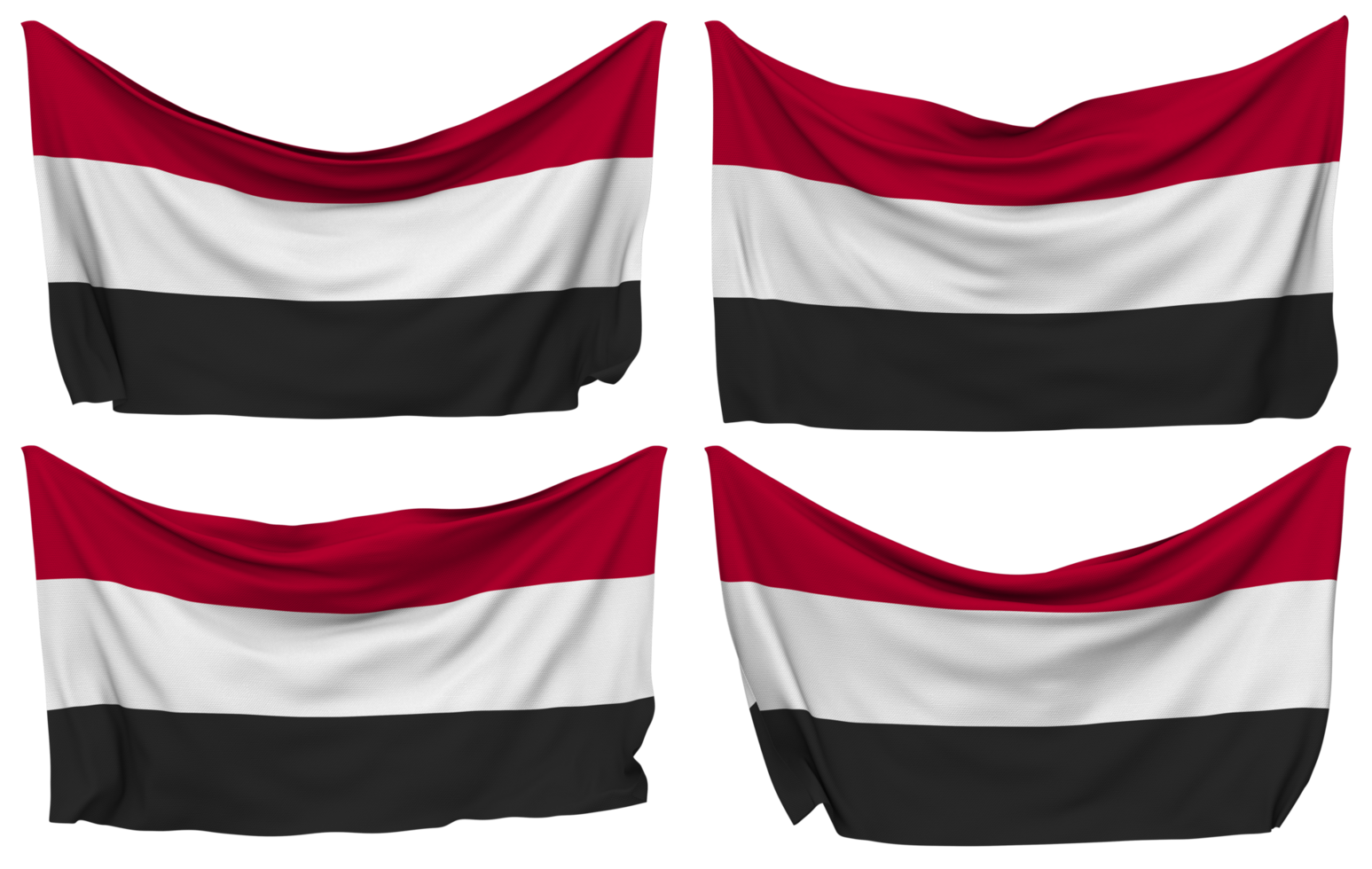 Yemen Pinned Flag from Corners, Isolated with Different Waving Variations, 3D Rendering png