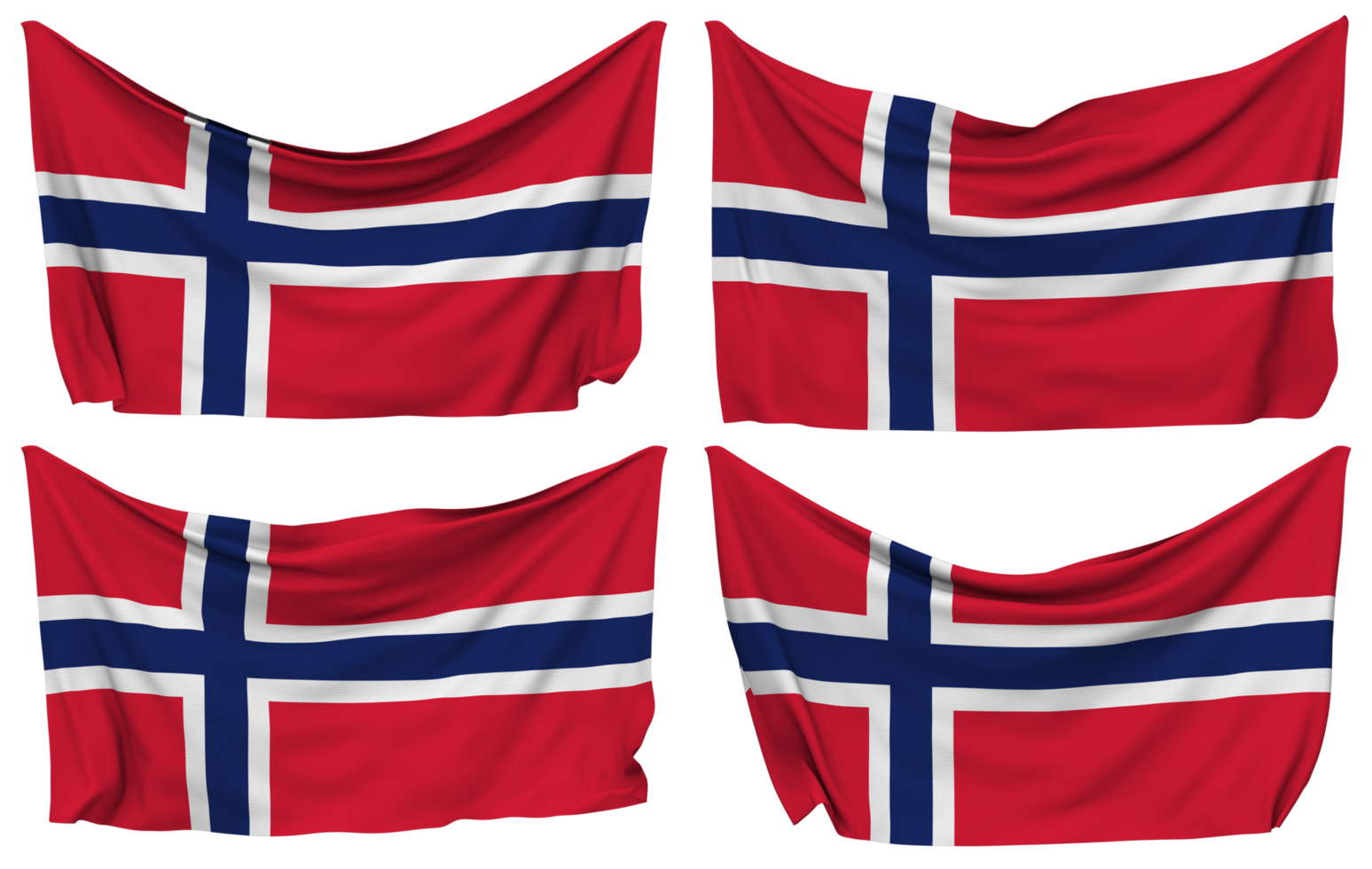 Norway Pinned Flag from Corners, Isolated with Different Waving Variations, 3D Rendering png