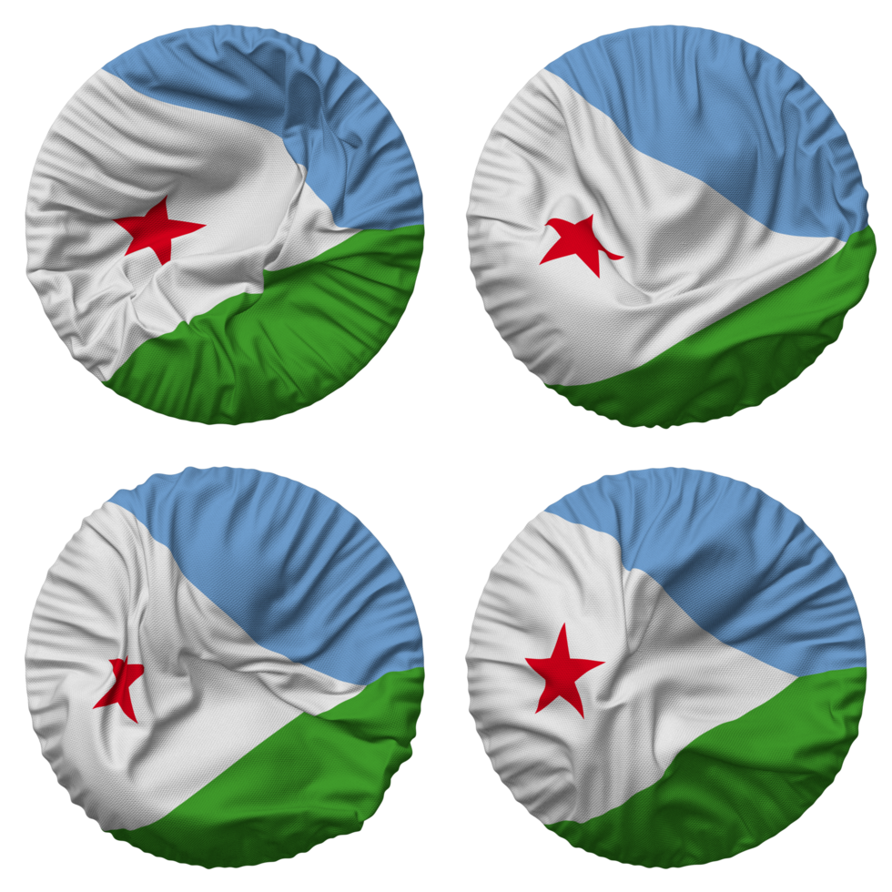 Djibouti Flag in Round Shape Isolated with Four Different Waving Style, Bump Texture, 3D Rendering png