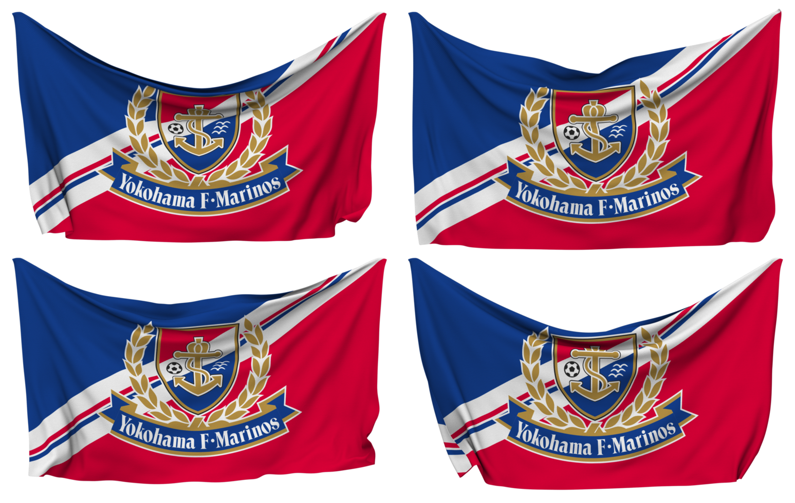 Yokohama F Marinos Pinned Flag from Corners, Isolated with Different Waving Variations, 3D Rendering png