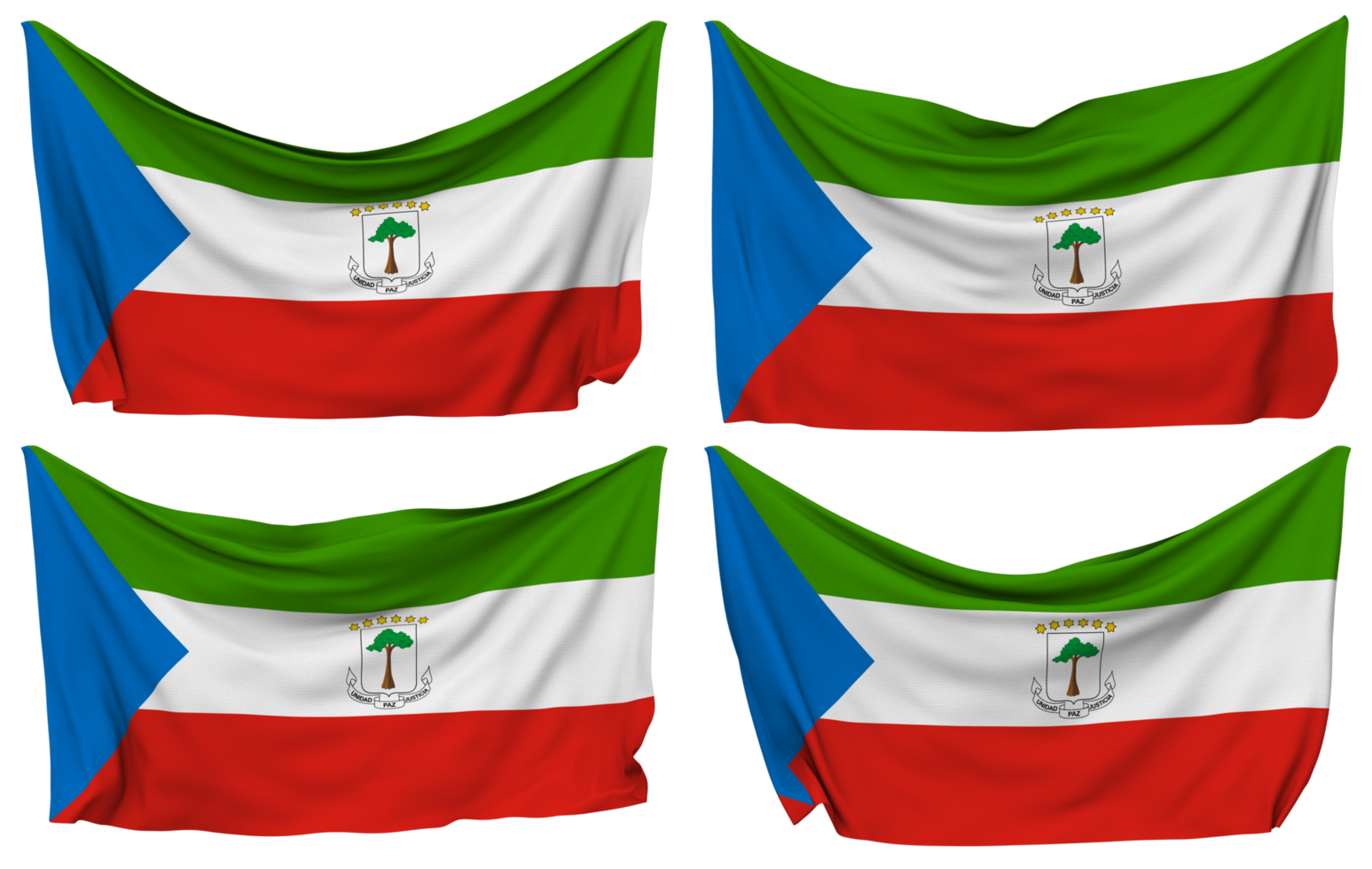 Equatorial Guinea Pinned Flag from Corners, Isolated with Different Waving Variations, 3D Rendering png