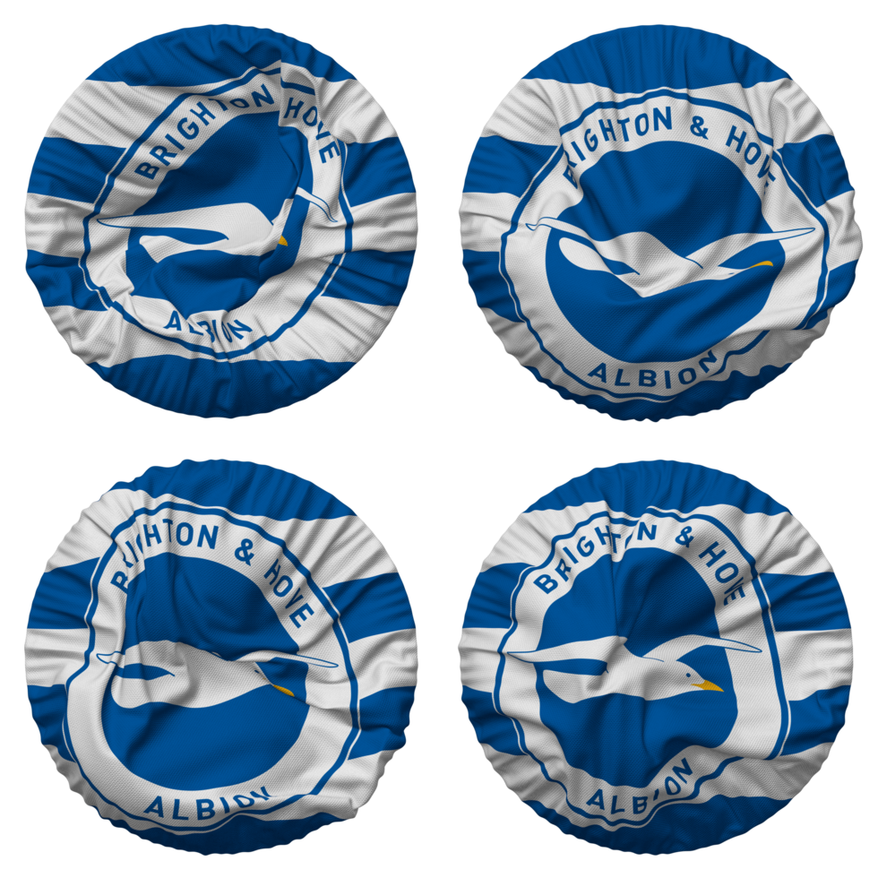 Brighton and Hove Albion Football Club Flag in Round Shape Isolated with Four Different Waving Style, Bump Texture, 3D Rendering png