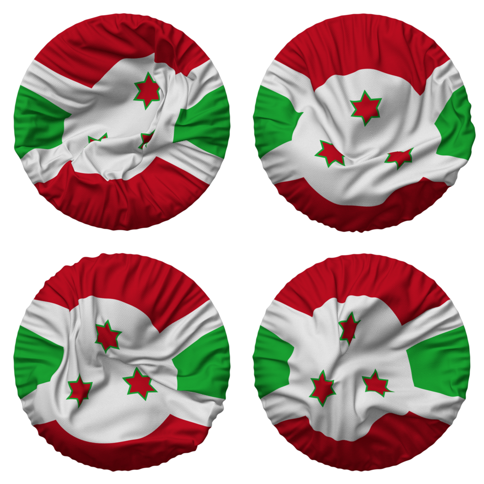 Burundi Flag in Round Shape Isolated with Four Different Waving Style, Bump Texture, 3D Rendering png