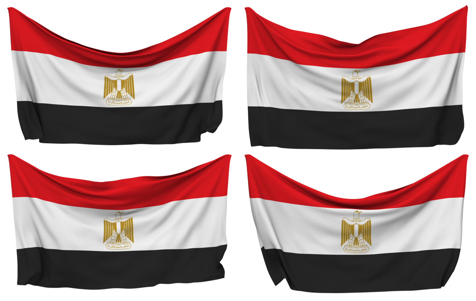 Egypt Pinned Flag from Corners, Isolated with Different Waving Variations, 3D Rendering png