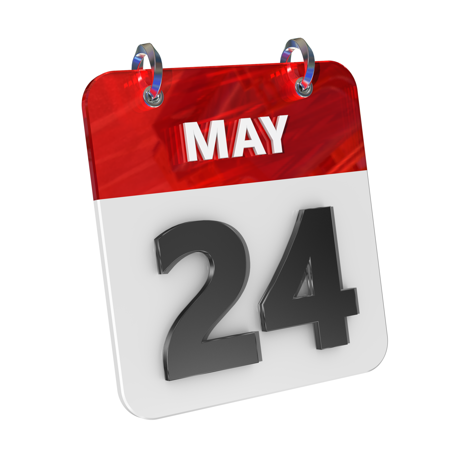 May 24 Date 3D Icon Isolated, Shiny and Glossy 3D Rendering, Month Date