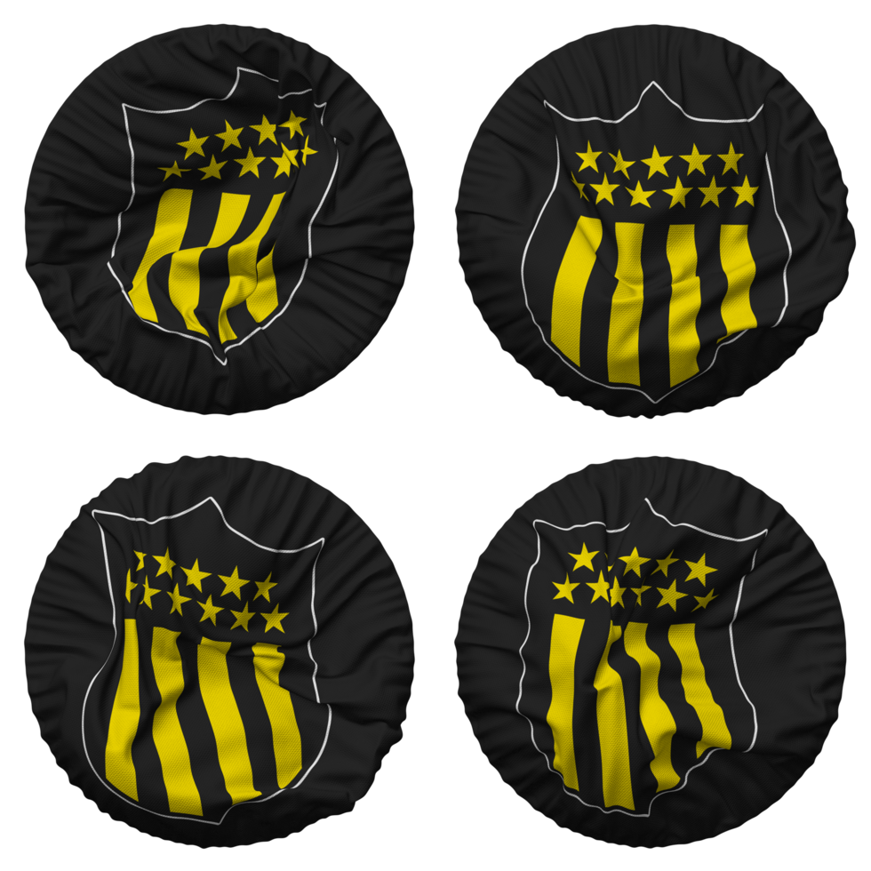 Club Atletico Penarol Flag in Round Shape Isolated with Four Different Waving Style, Bump Texture, 3D Rendering png