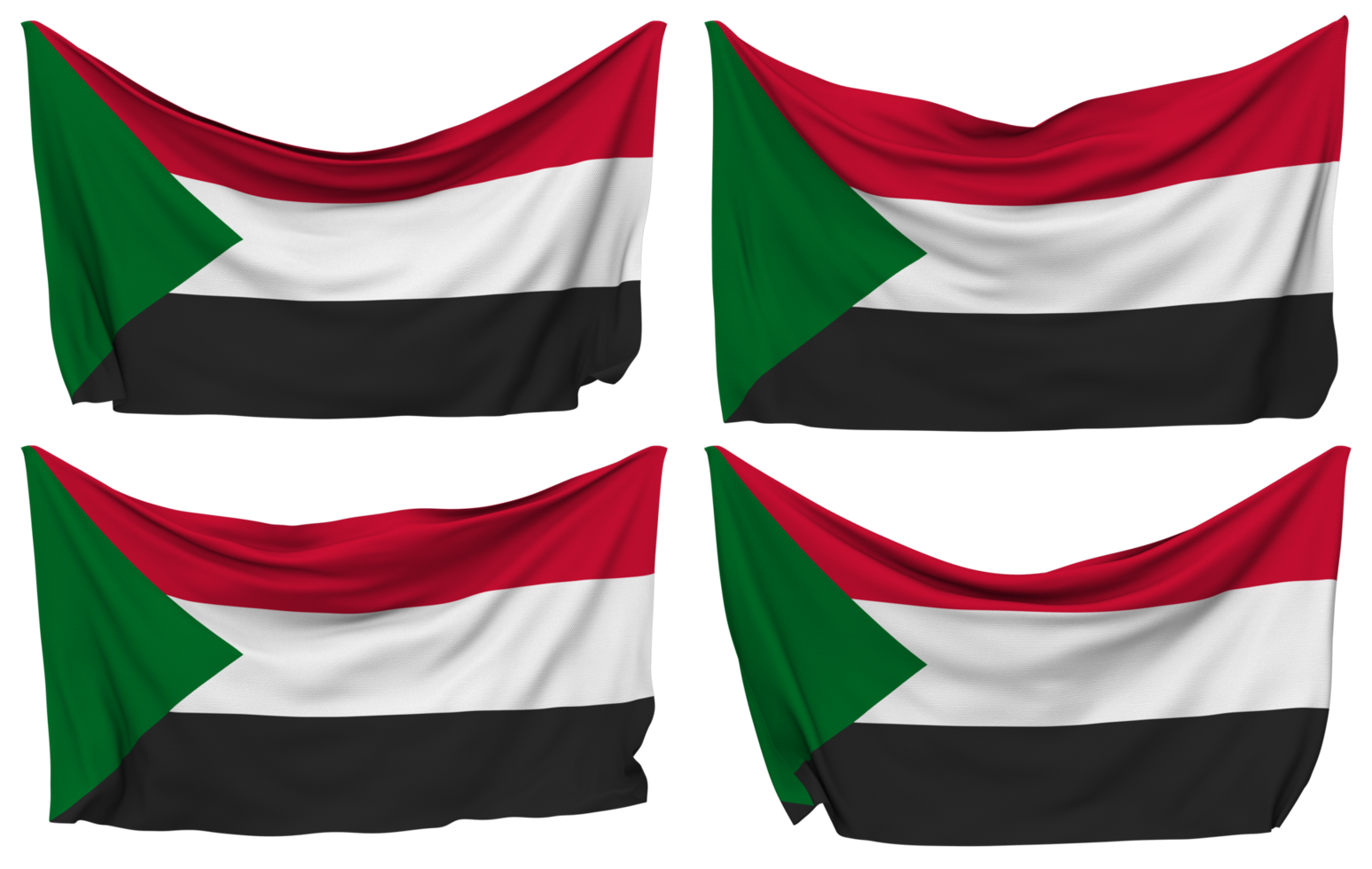 Sudan Pinned Flag from Corners, Isolated with Different Waving Variations, 3D Rendering png
