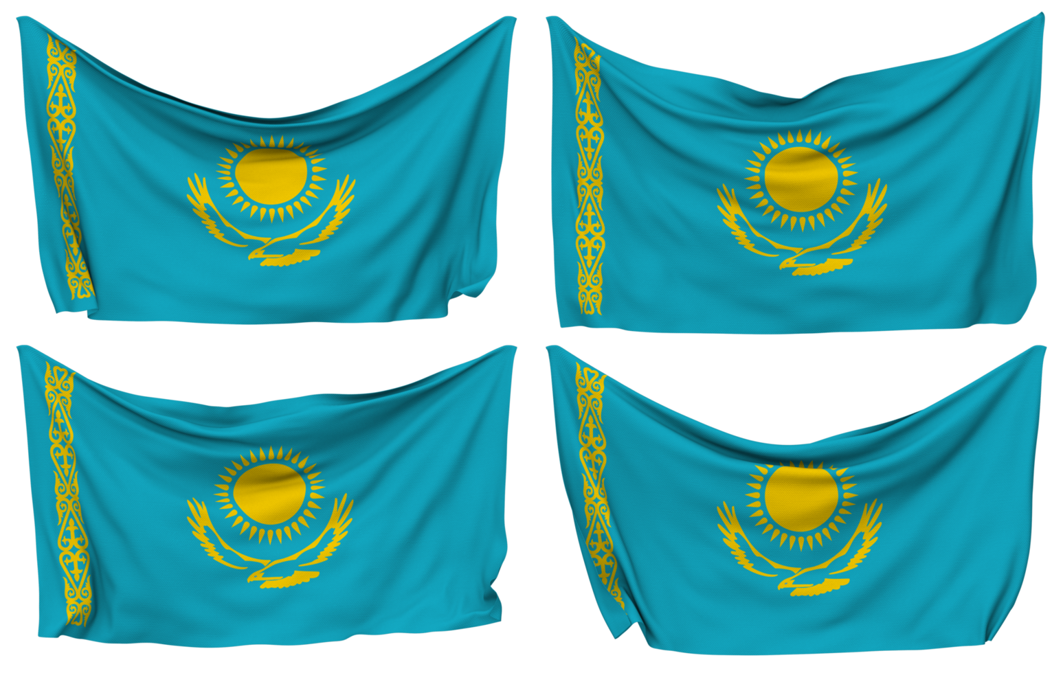 Kazakhstan Pinned Flag from Corners, Isolated with Different Waving Variations, 3D Rendering png